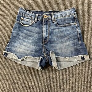 Levis Jean Shorts Womens 5 Blue Denim Cut Off Denizen Mid Rise Stretch 24x2
